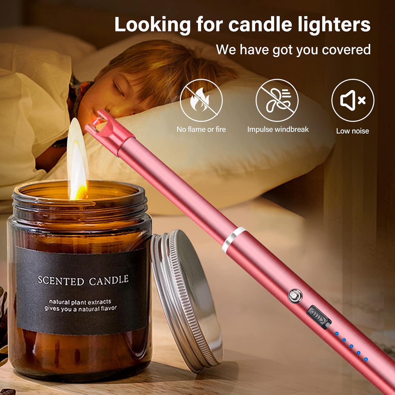 Navpeak Encendedor de velas de cuello largo a prueba de viento, encendedor de arco eléctrico para estufa de gas, chimenea, barbacoa, parrillas de