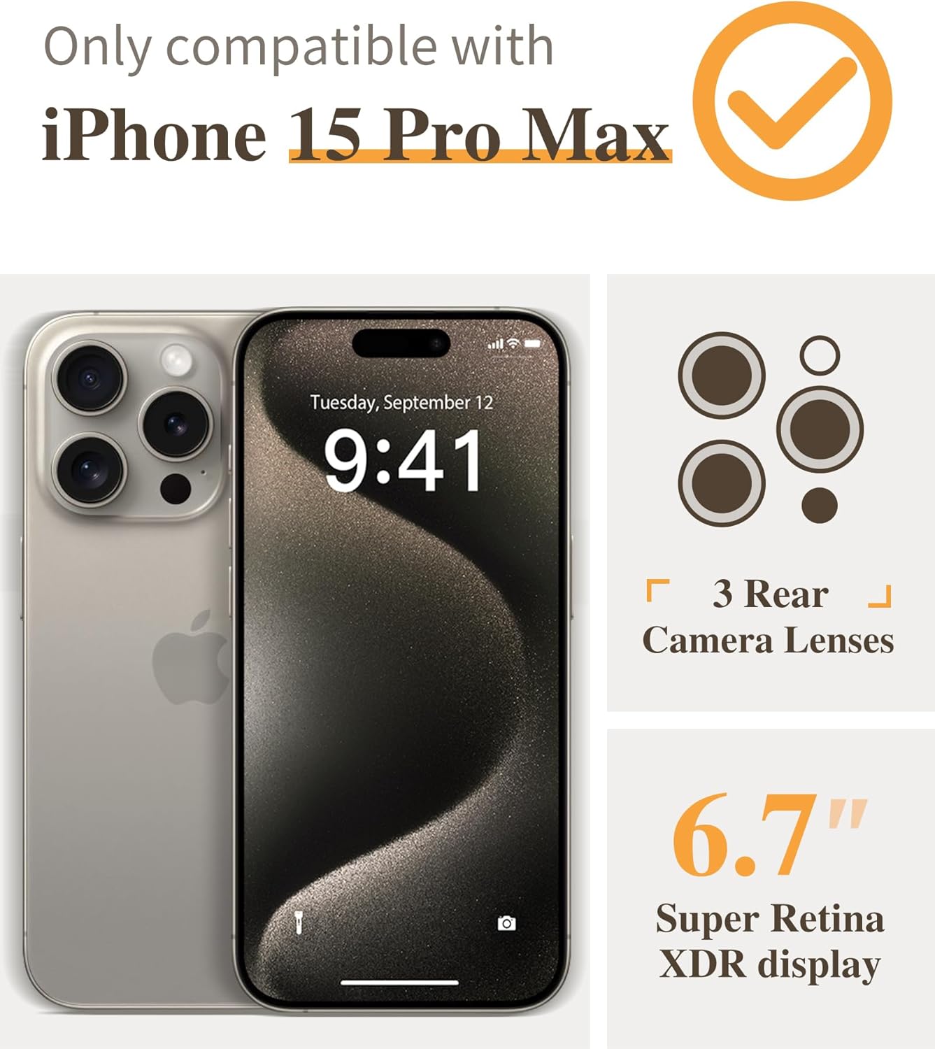 GVIEWIN Funda para iPhone 15 Pro Max floral, con protector de pantalla y protector de lente de cámara, PC duro + TPU parachoques a prueba de golpes,
