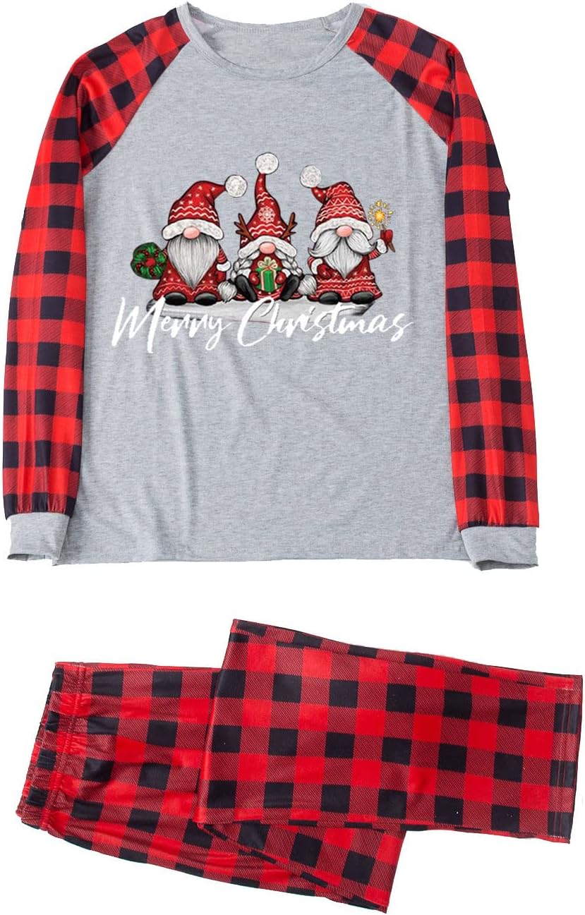 JEGULV Pijamas de Navidad para la familia, festival de Navidad, manga larga, a cuadros, pijamas de Navidad a juego
