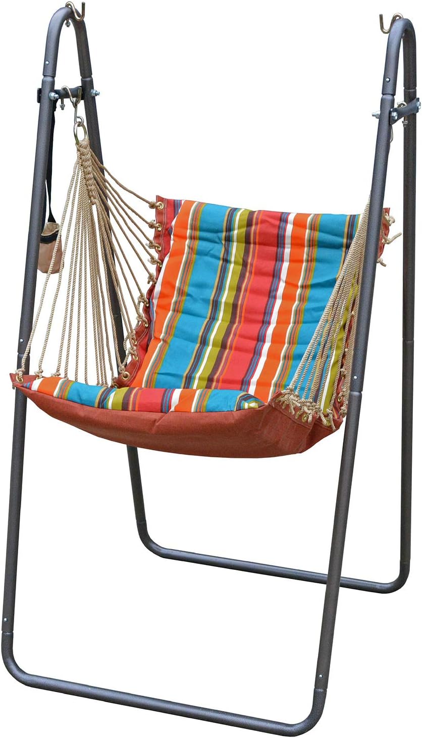 Algoma Silla hamaca de red con barra separadora, silla columpio acolchada para columpio al aire libre, cómodo asiento colgante con soporte, color