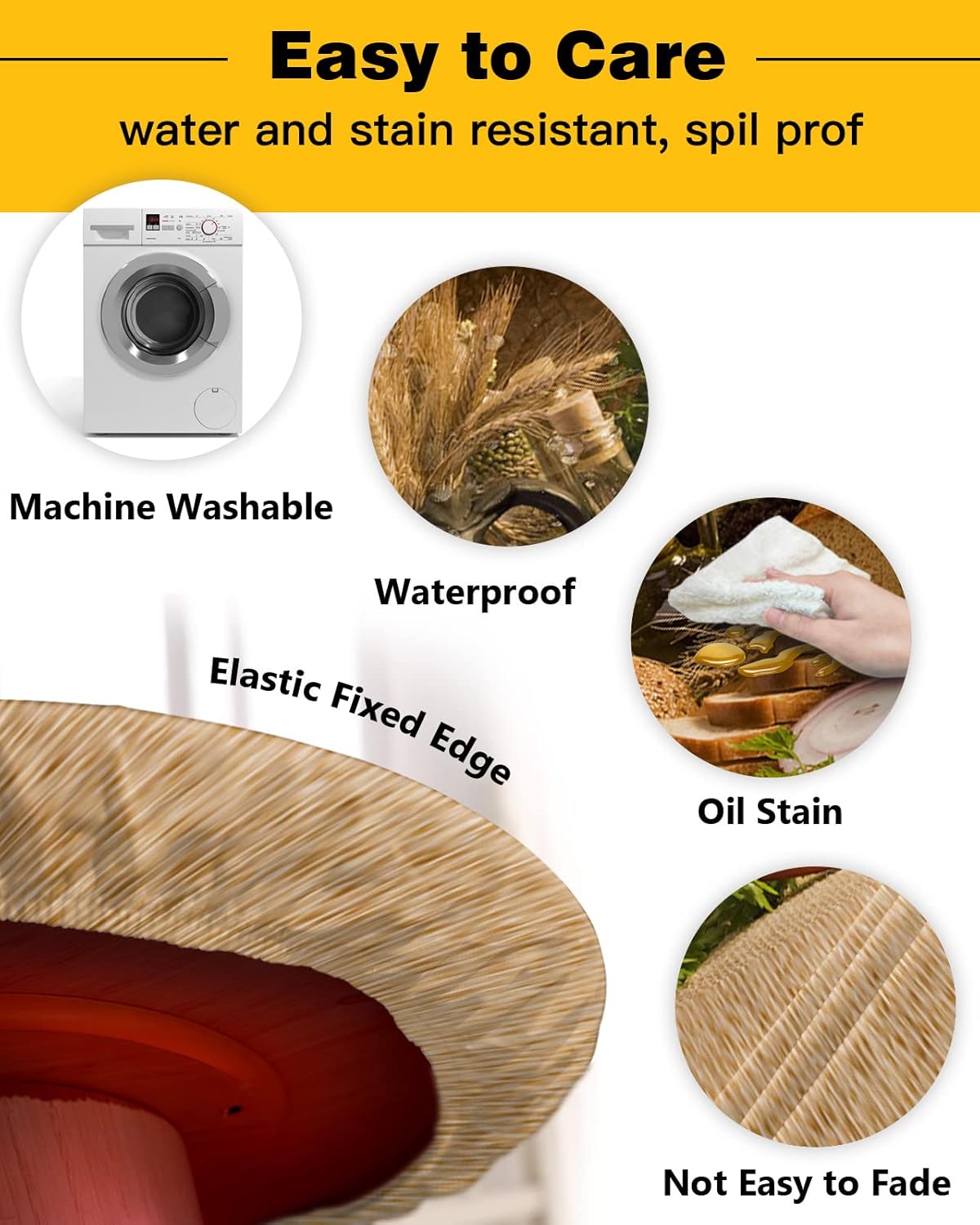 Savannan Round Tablecloth with Elastic Edged,Vintage Farmhouse Kitchen Food Fruit Vegetables Washable Reusable Tables Cover for Kitchen Dining Party