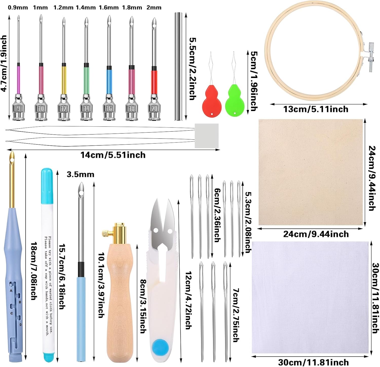30 kits de bordado de aguja perforadora, juego de agujas de punzón de madera ajustables para bordar adultos