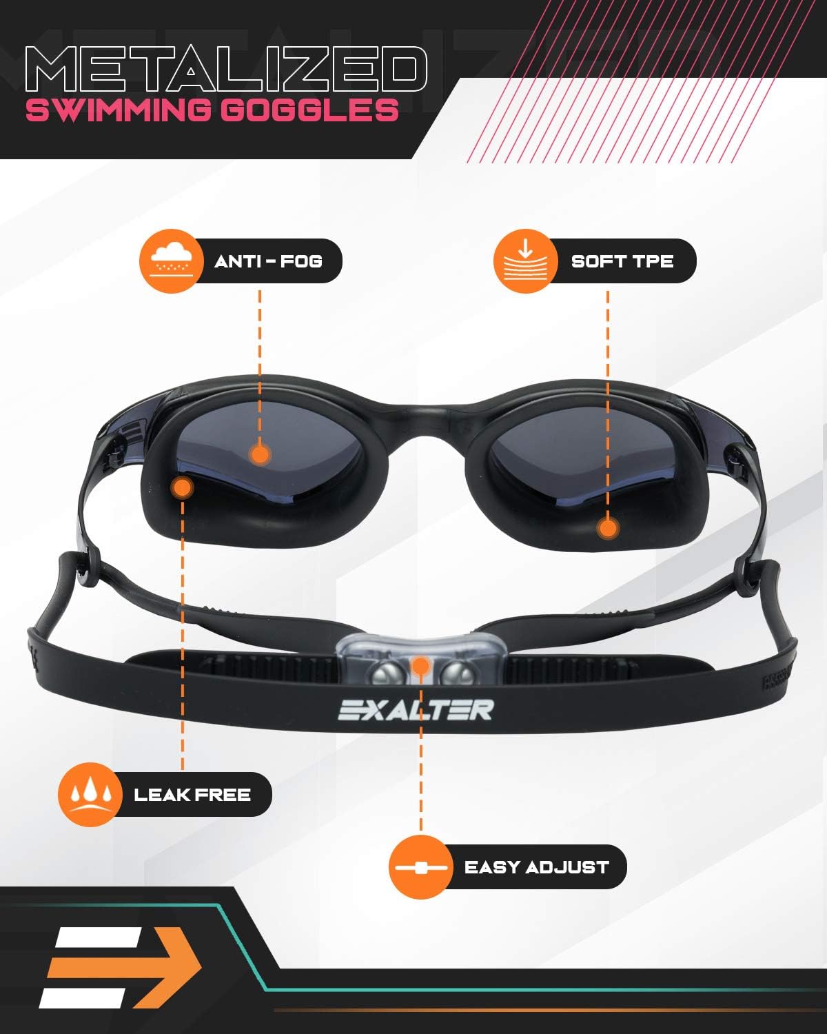 EXALTER Gafas de natación metalizadas  Lentes polarizadas antivaho para hombres y mujeres  Gafas de competición deportiva impermeables para triatlón