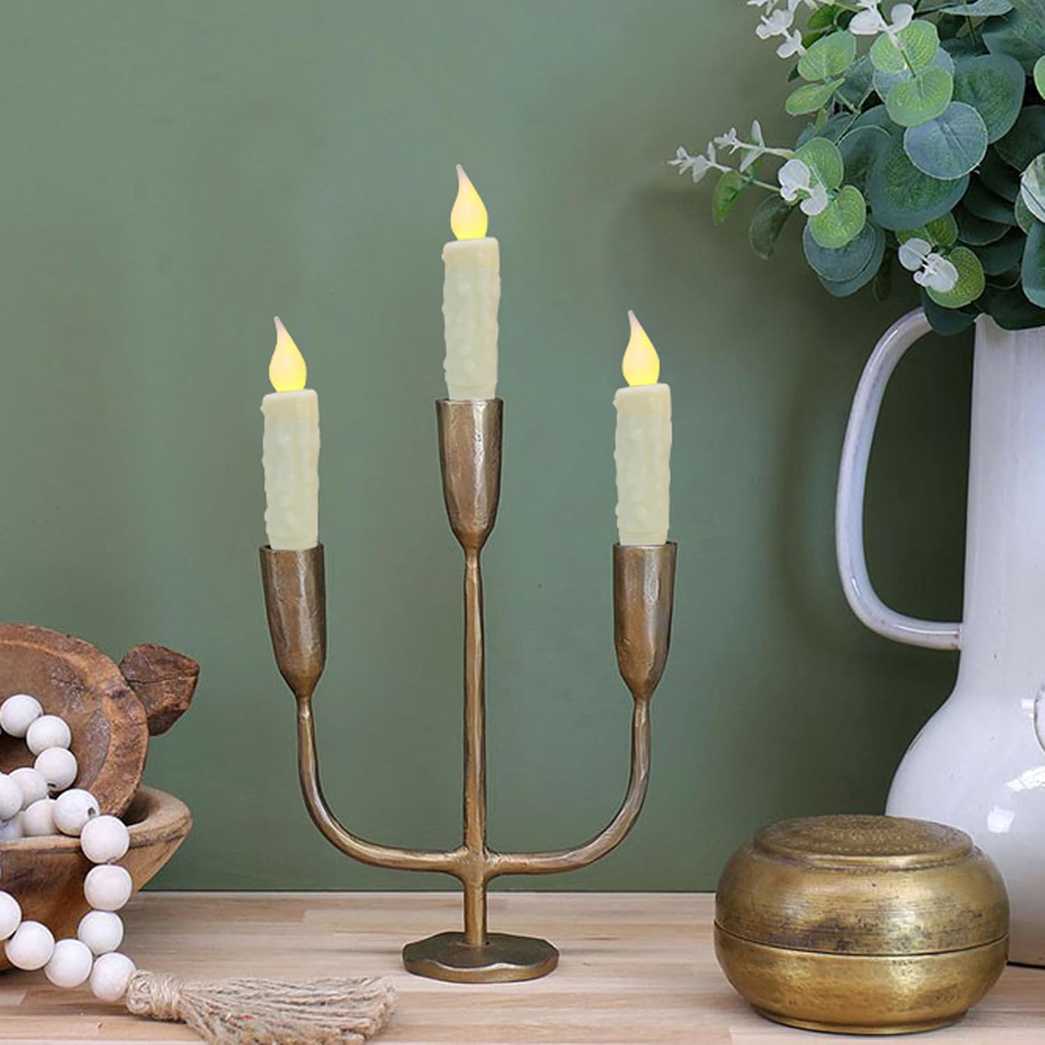CVHOMEDECO. Velas de cera real sumergidas a mano, funciona con pilas, temporizador, velas rústicas primitivas sin llama, 4-34 pulgadas, marfil, 6