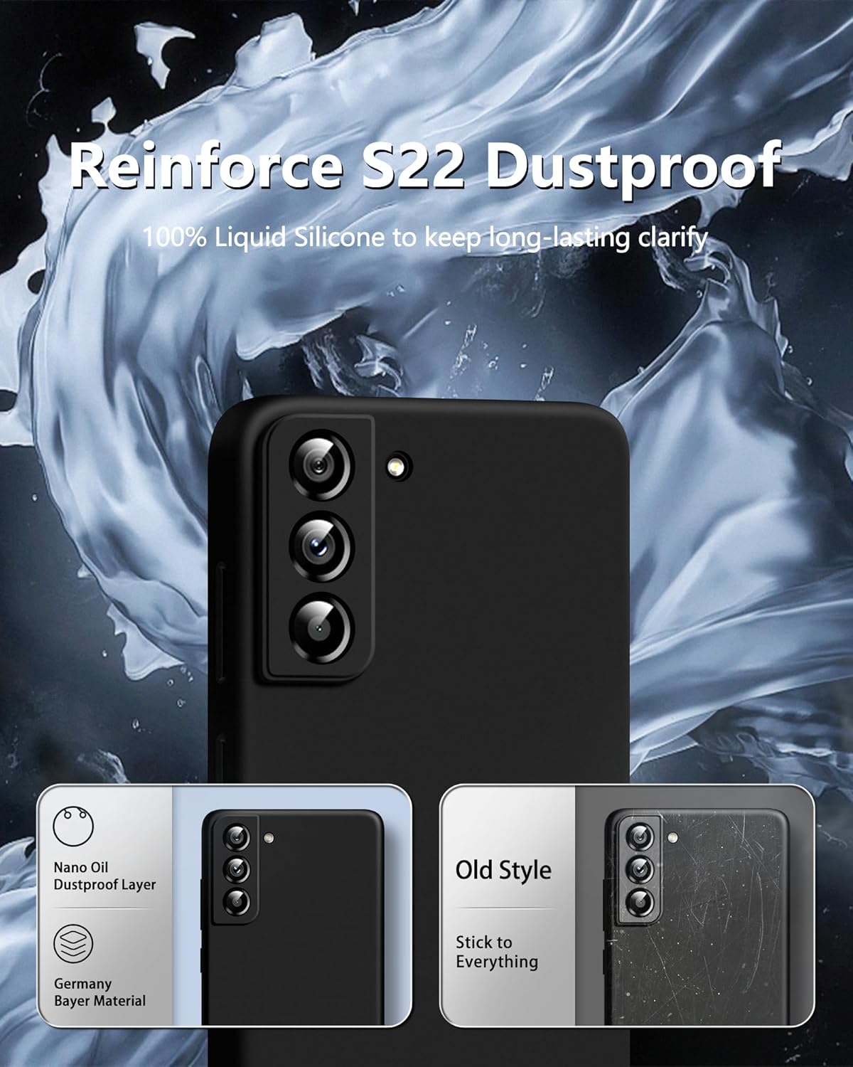 Dssairo Funda 3 en 1 para Samsung Galaxy S22, con 2 protectores de pantalla, con protección completa de la cámara, funda protectora delgada de