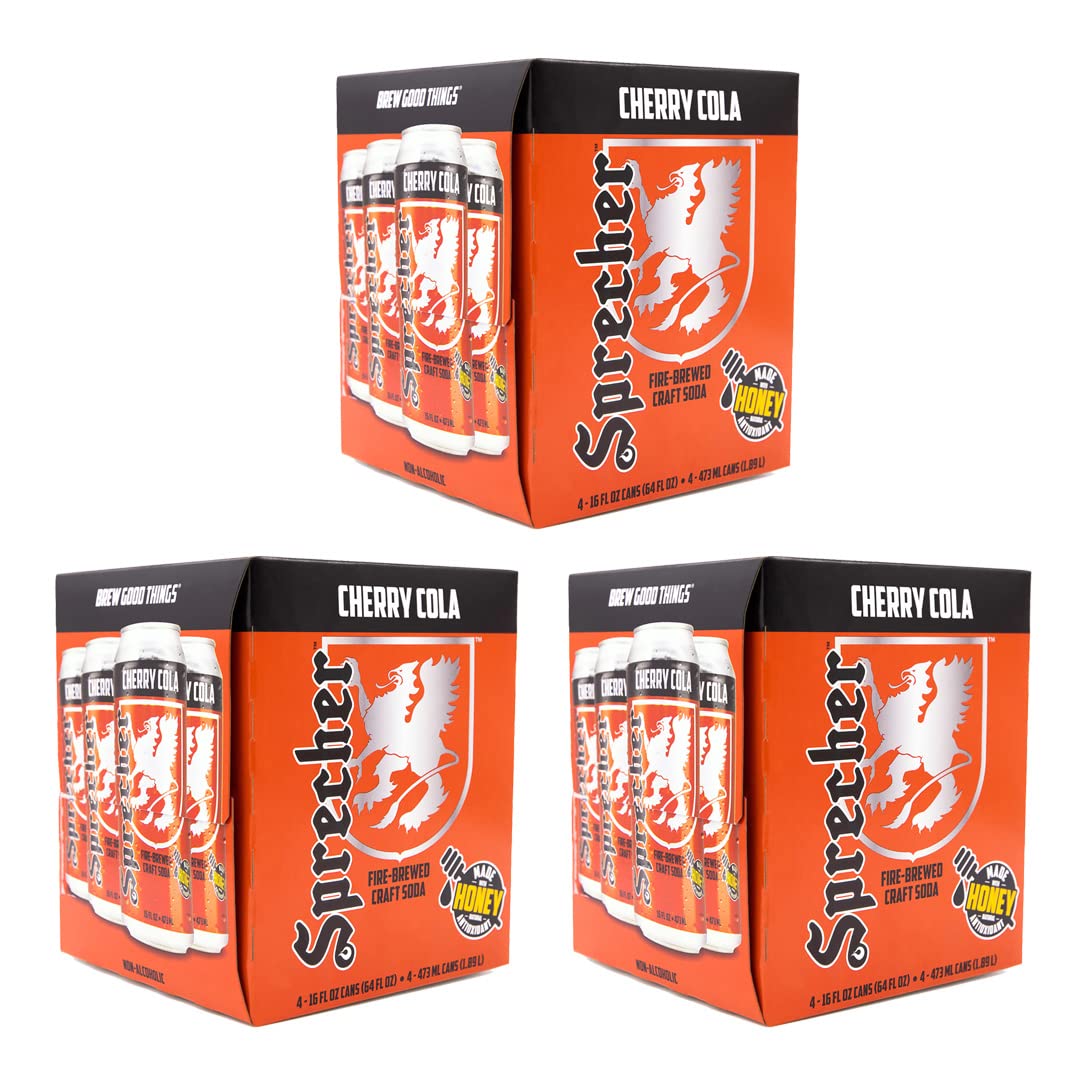 Sprecher Cherry Cola, gran sabor, hecho a mano, elaborado al fuego, gourmet, soda artesanal, lata de 16 onzas, paquete de 12