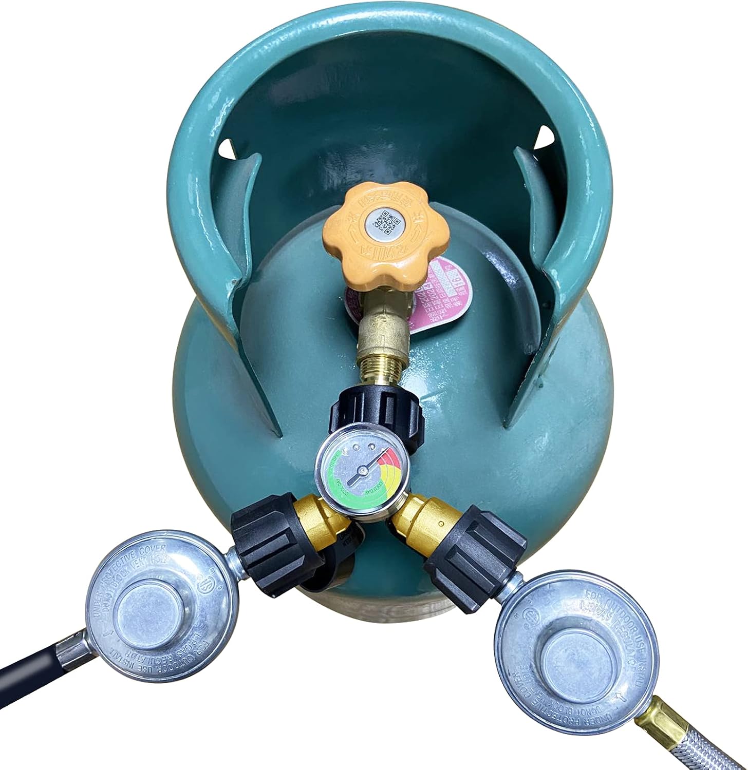 Medidor de tanque de propano con regulador POL a QCC1tipo 1, adaptador en T para conexión de tanque de propano de 5 a 100 libras a parrillas de