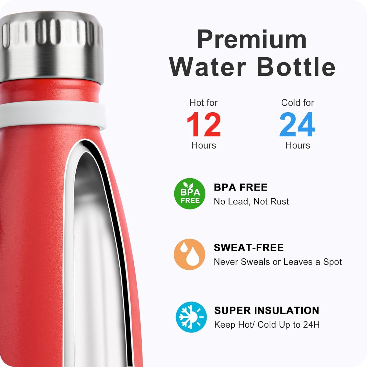 Botella de agua de acero inoxidable de doble pared aislada al vacío, botella de agua para la escuela, botella de agua pequeña para niñas, a prueba