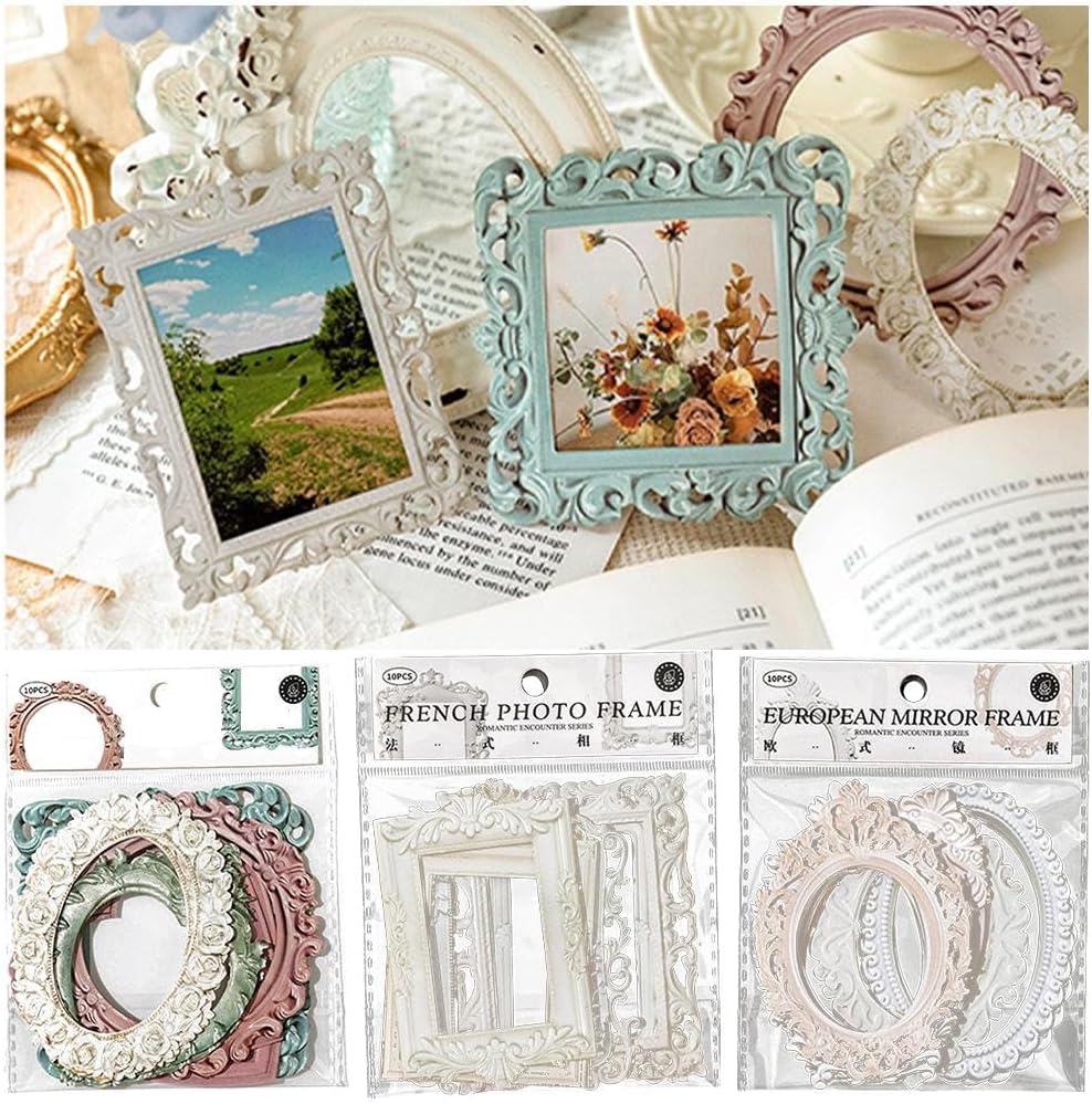 10 Uds. Marco de fotos decorativo Material de papel hueco en relieve marco de fotos de papel de papel de la basura diario planificador de álbumes de