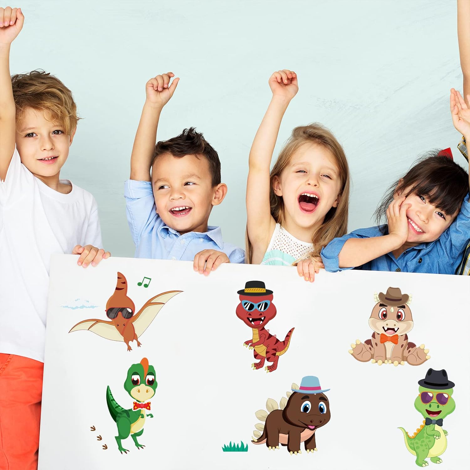 24 hojas de calcomanías de dinosaurio para actividades de niños pequeños, haz tus propias calcomanías para niños, suministros de recuerdo de fiesta