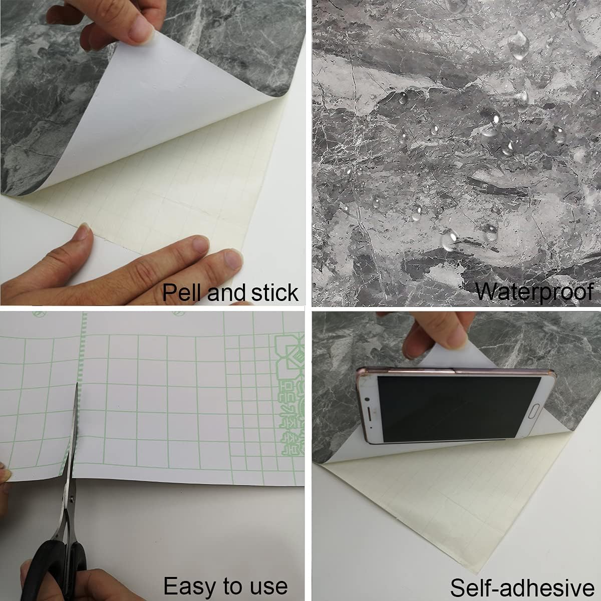 TOTIO Papel tapiz de mármol gris ultra ancho de 31.5 x 315 pulgadas, adhesivo mate grueso, impermeable, granito gris oscuro, textura de granito,