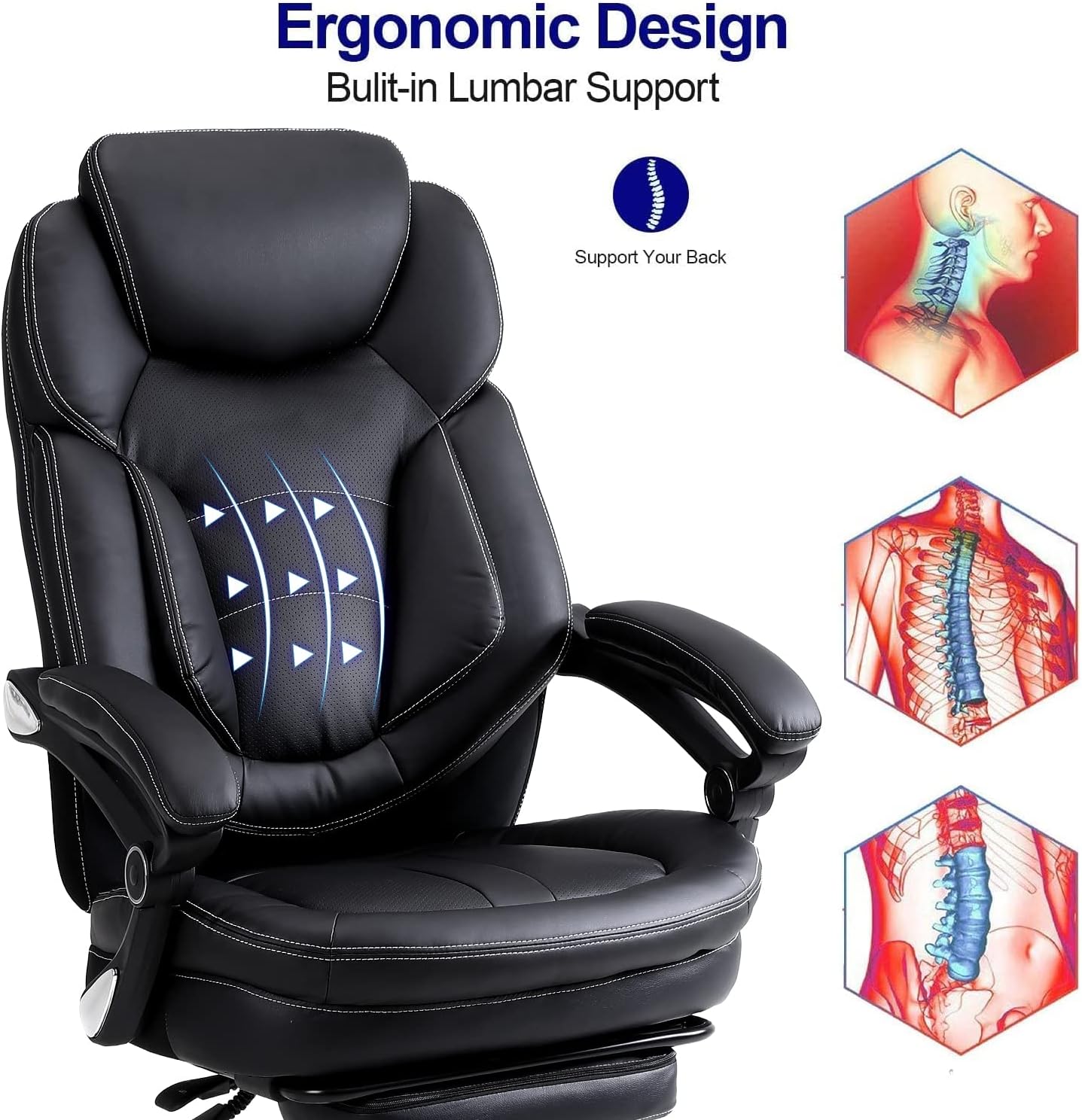 KCREAM Silla de oficina grande y alta, silla de oficina reclinable con respaldo alto, con reposapiés, silla ejecutiva para computadora, silla de