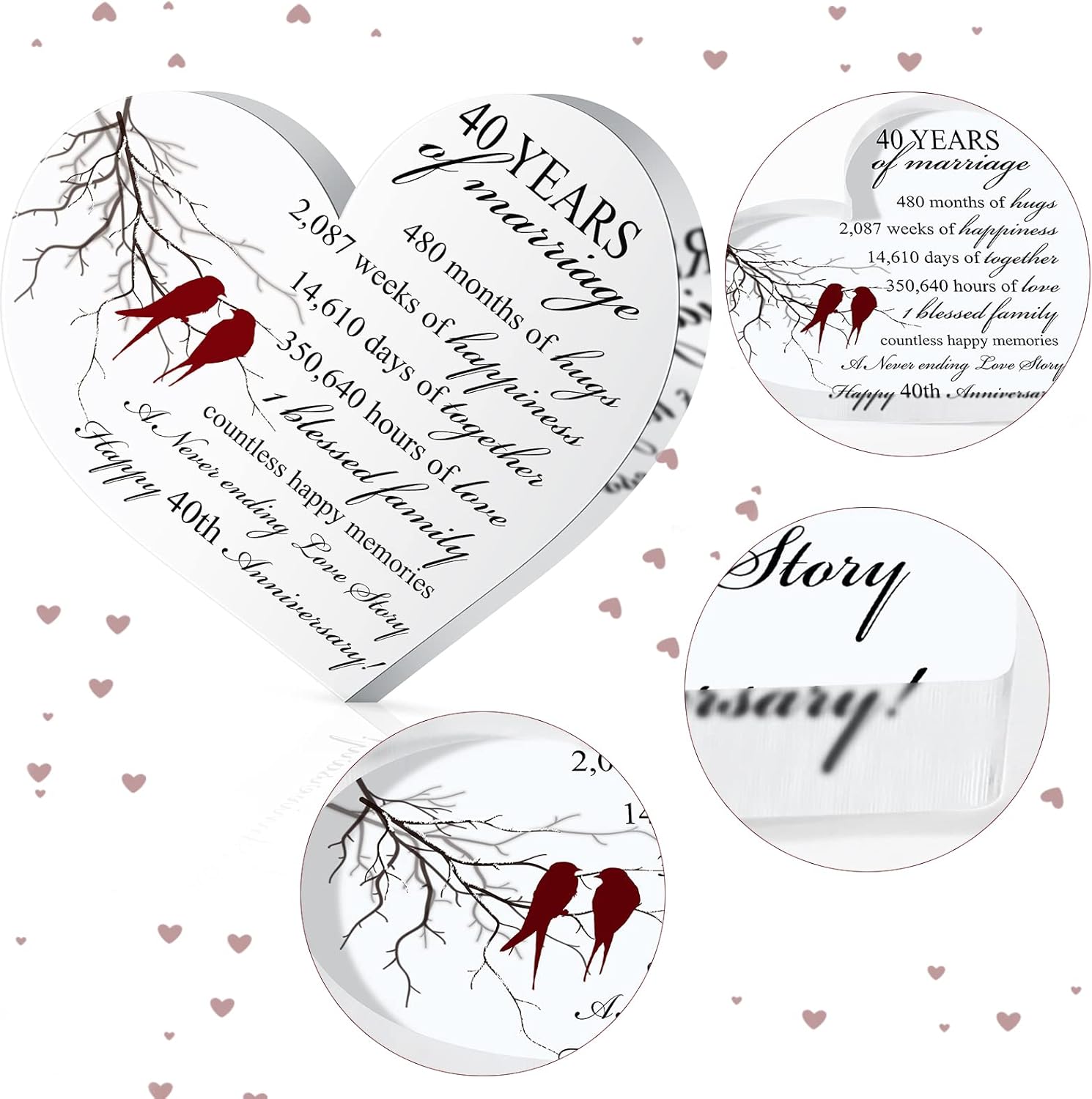 40th Years of Marriage Gift Wedding Anniversary Heart Marriage Recuerdo Decoración Regalo para Parejas, Padres, Mujeres, Mamá, Marido, Esposa