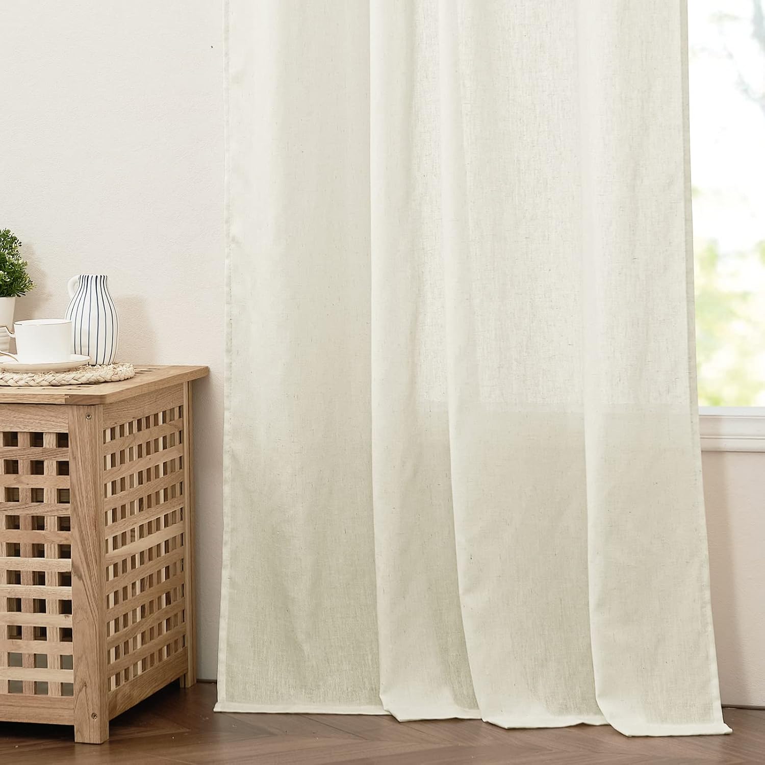 StangH Cortinas de lino marfil de 90 pulgadas, pestaña trasera, aspecto brillante y aireado para puerta corredera, porche, paneles clásicos de