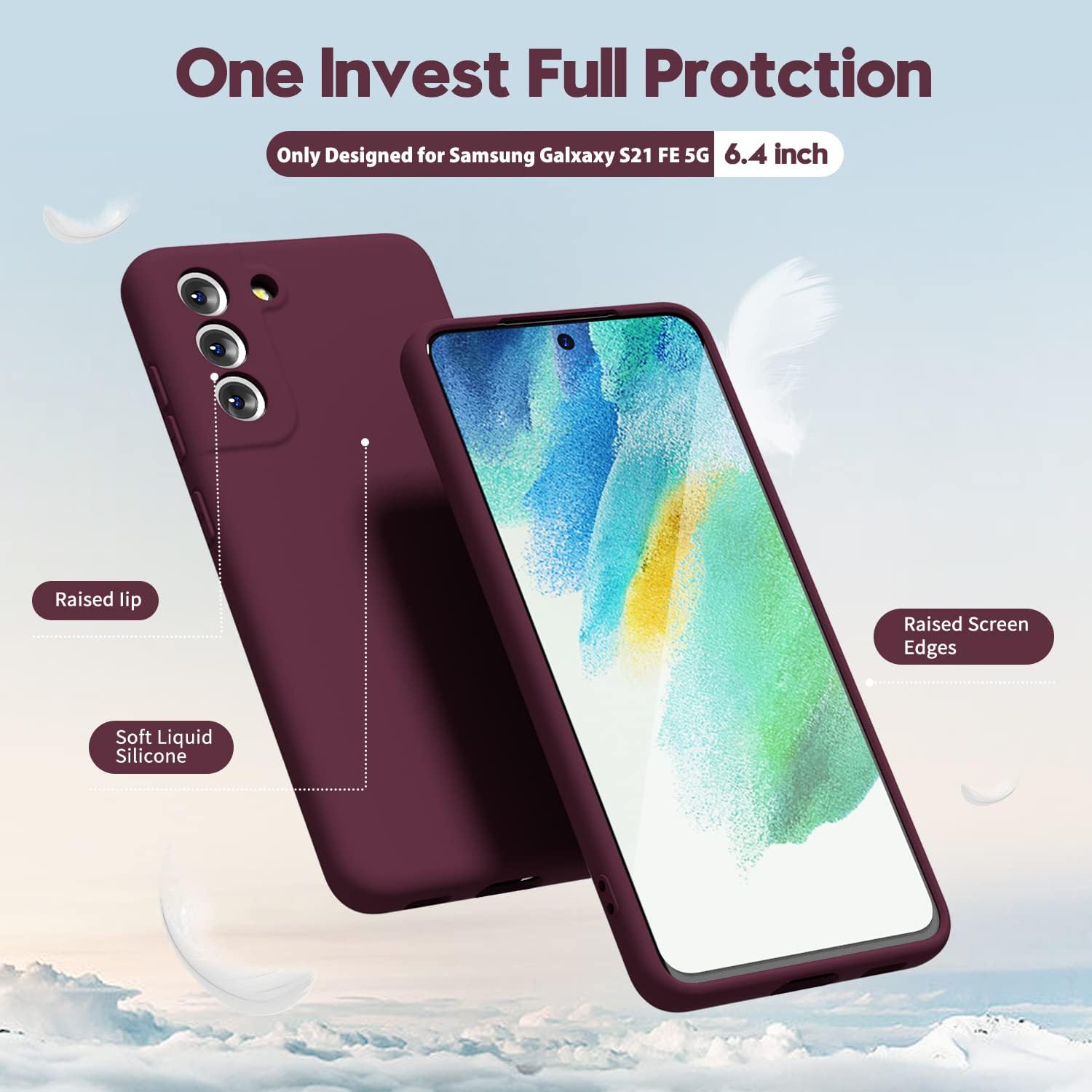 Oakxco Funda para teléfono Samsung Galaxy S21 FE 5G de silicona líquida, bonita funda de gel suave de goma TPU suave para mujeres y niñas, diseño