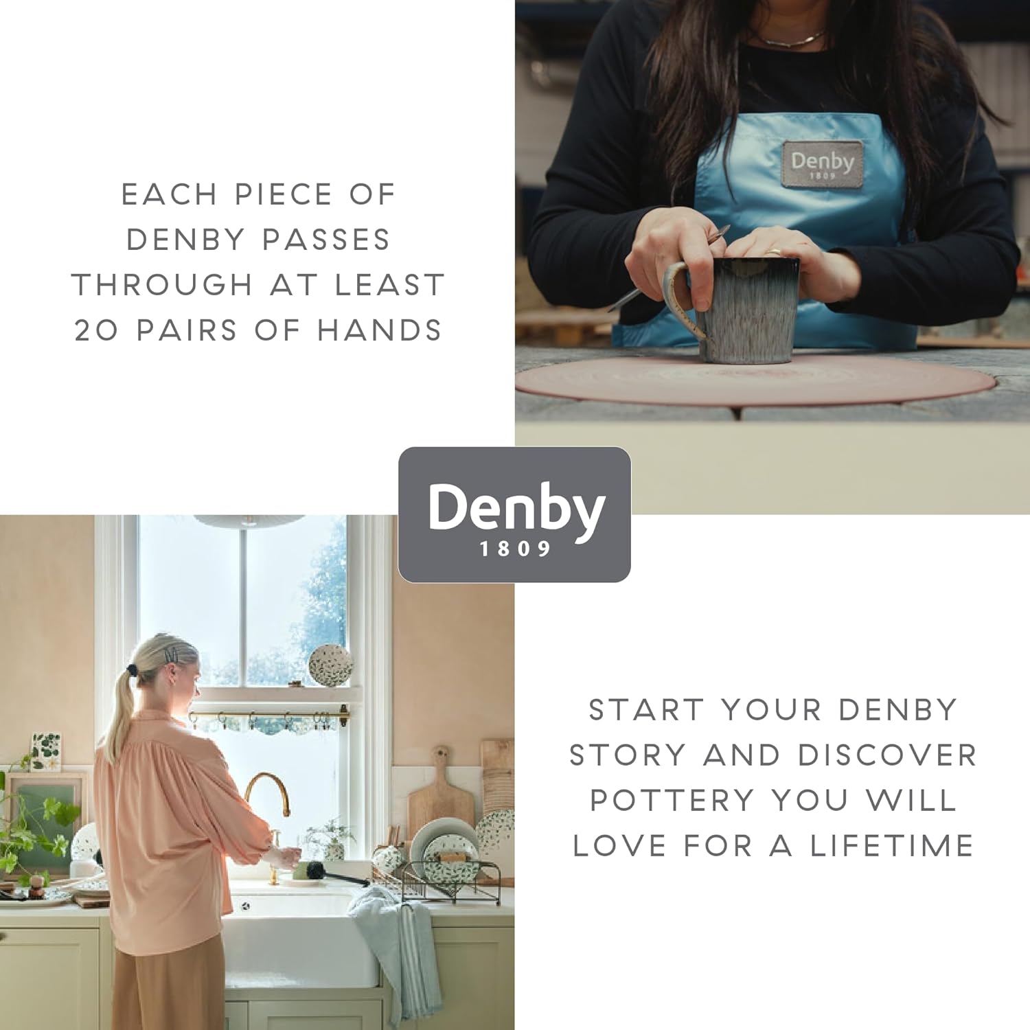 Denby – Elements Blue – Juego de 4 tazas de café grandes de 11.15 onzas para oficina y hogar, aptas para lavavajillas, microondas – Tazas de té de