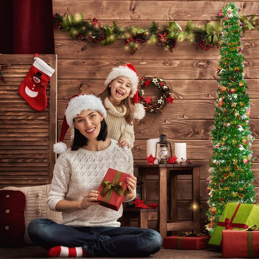 Árbol de Navidad desplegable de 5 pies con soporte, árbol de Navidad artificial plegable, árboles de Navidad de lentejuelas fáciles de montar y