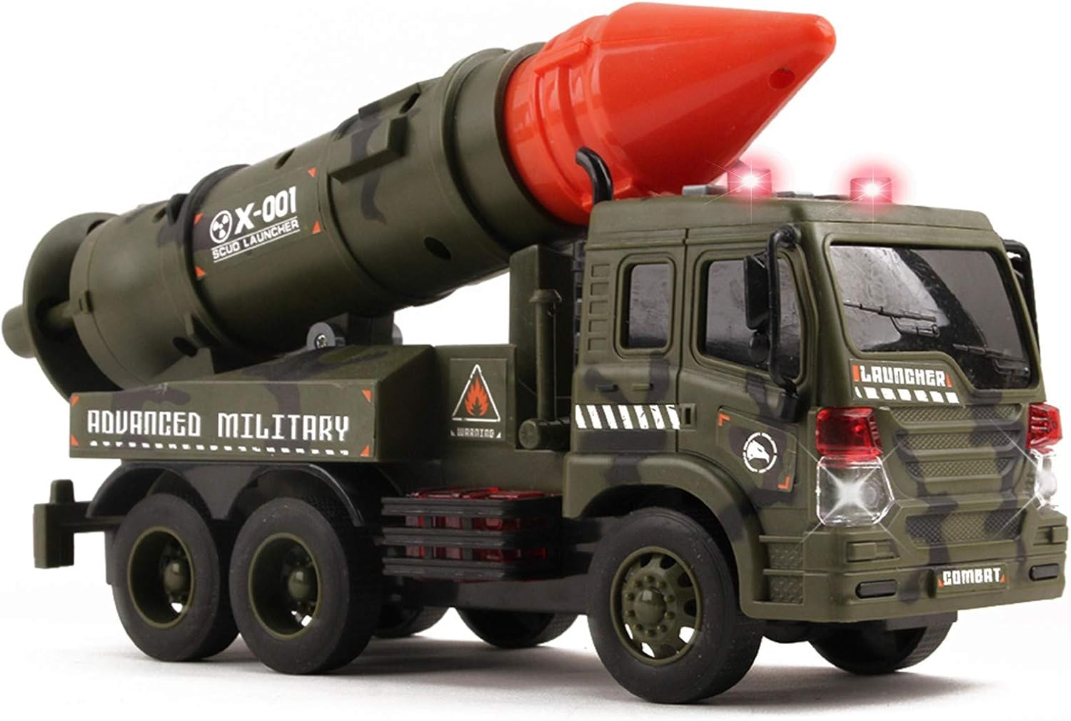 Camión lanzador militar, combatiente alimentado por fricción con luces, sonidos y misiles de tracción para niños, vehículo portador del ejército,