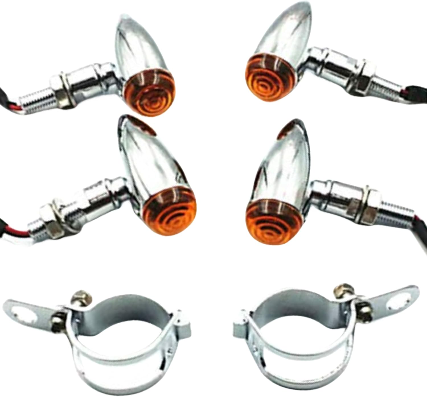 Luz indicadora de giro cromadoámbar para motocicleta de 1.299 in-1.693 in + abrazadera de horquilla para Harley Honda Kawasaki Suzuki Yamaha GN125