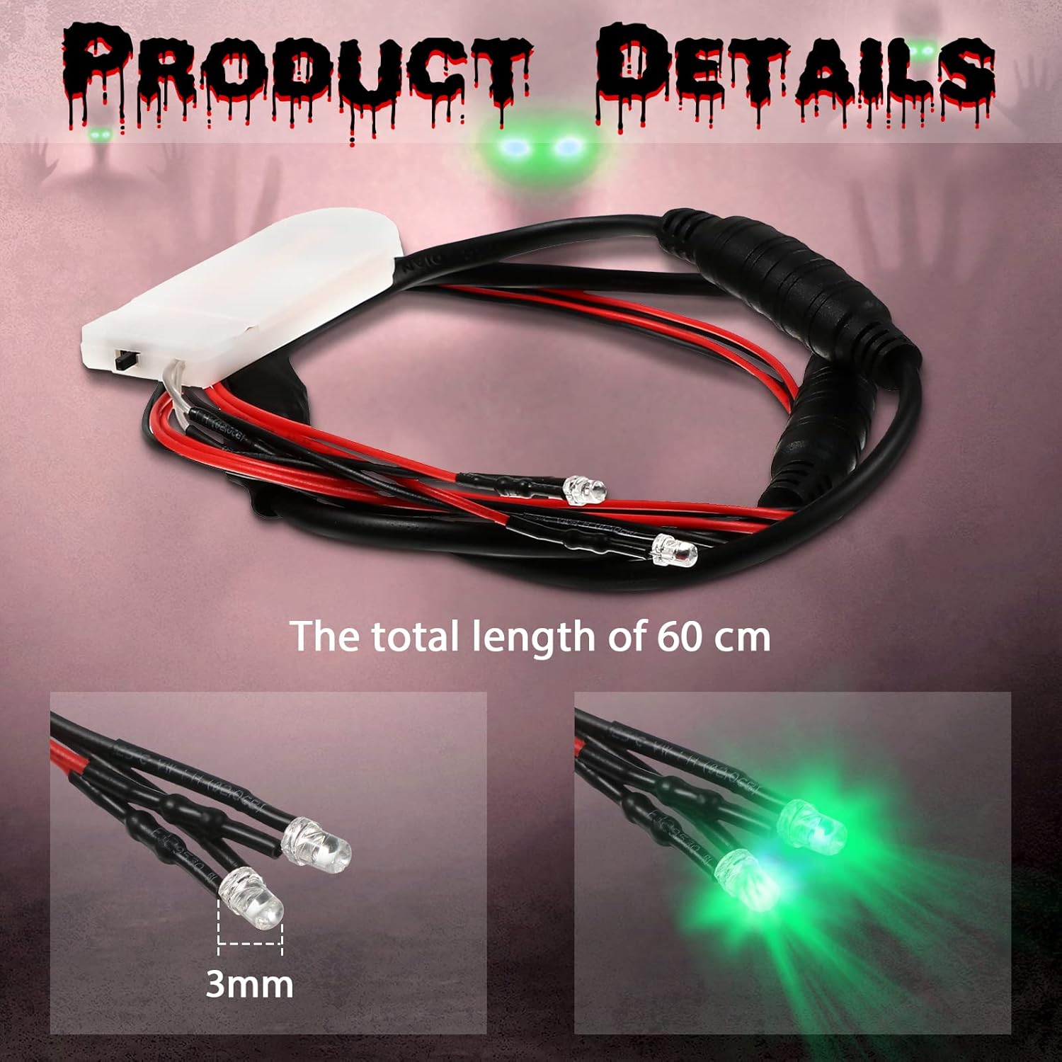 Jutom 3 Pieces Halloween Glowing Eyes for Mask Halloween LED Light up Prop Eyes Glasses with Effects Controller