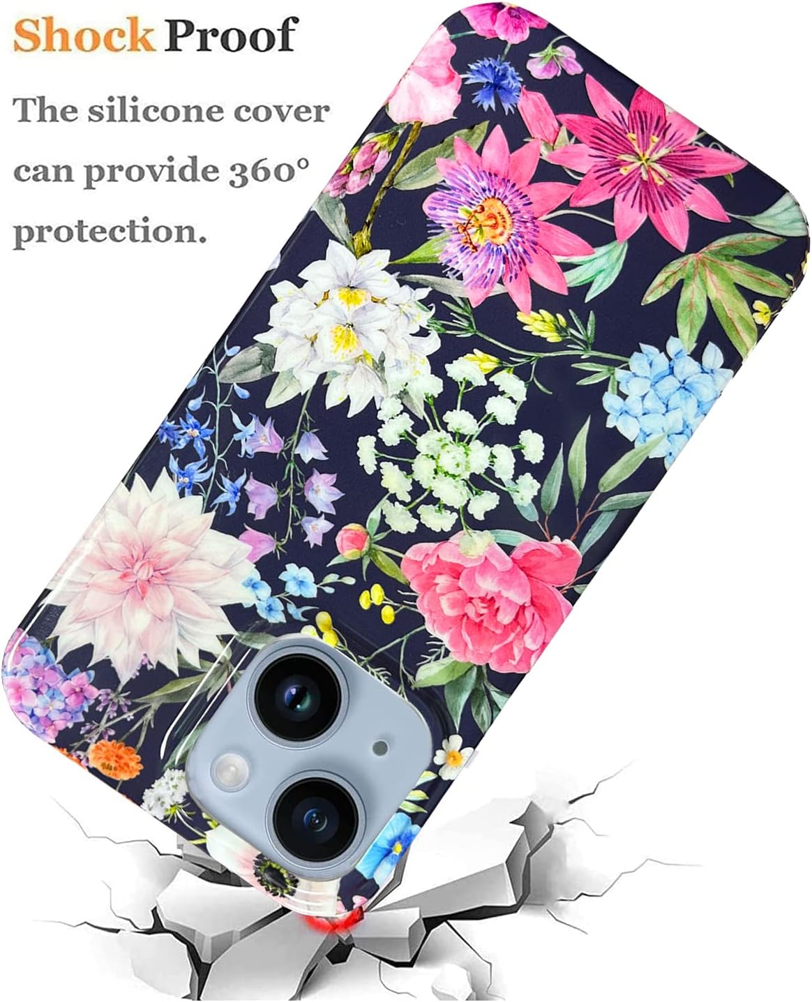 J.west Funda compatible con iPhone 15 de 6.1 pulgadas, diseño de flores de jardín, goma de silicona suave, a prueba de golpes, lindo diseño floral,