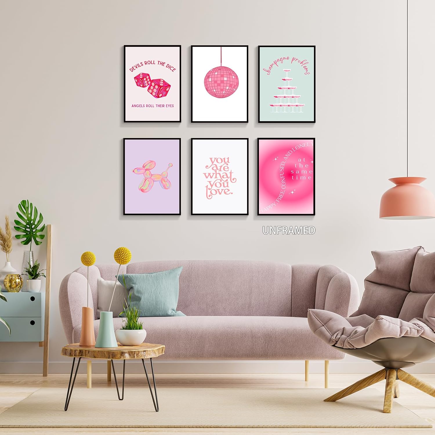 Prinajssiad Póster de 6 piezas de color rosa para estética de habitación, póster de afirmaciones folclóricas de Taylor de 8 x 10 pulgadas, arte de