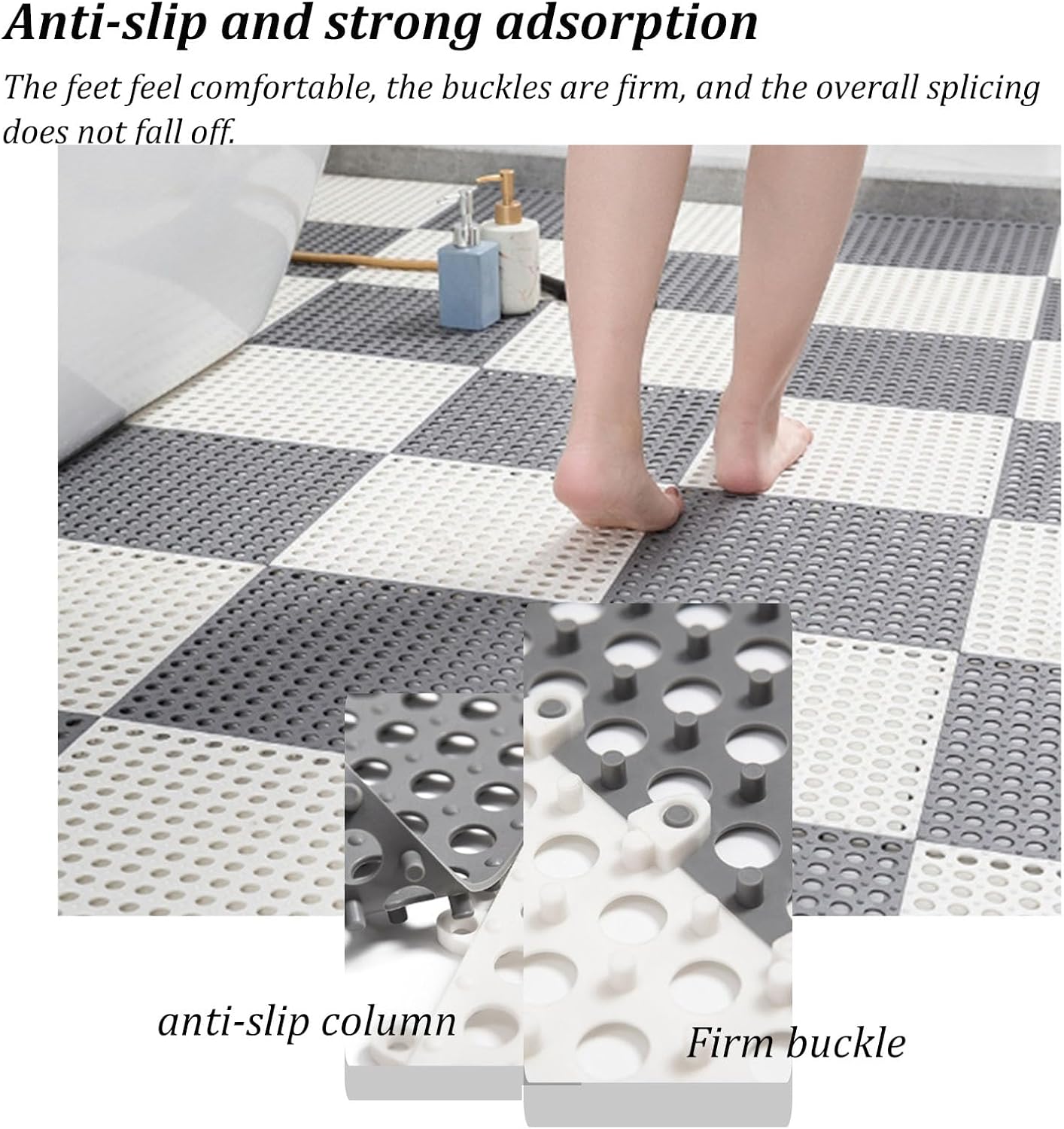 12 Pack 12x12in Interlocking Shower Floor Mat,Soft TPE Bathroom Shower Tiles Mats Non-Slip DIY Bath Hydrophobic Foot Pad with Suction Cup,for