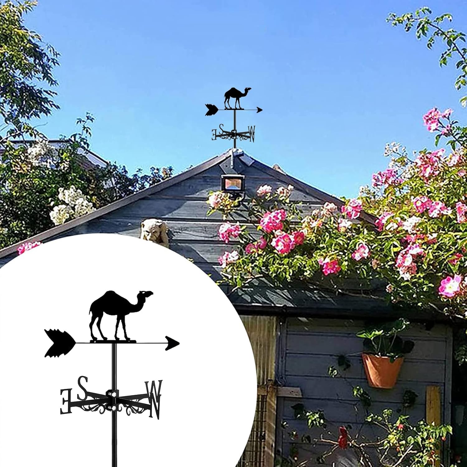 LAUMOE Exquisito adorno de metal con forma de animales, veleta con montaje en el techo, dirección del viento, decoración creativa para el hogar,