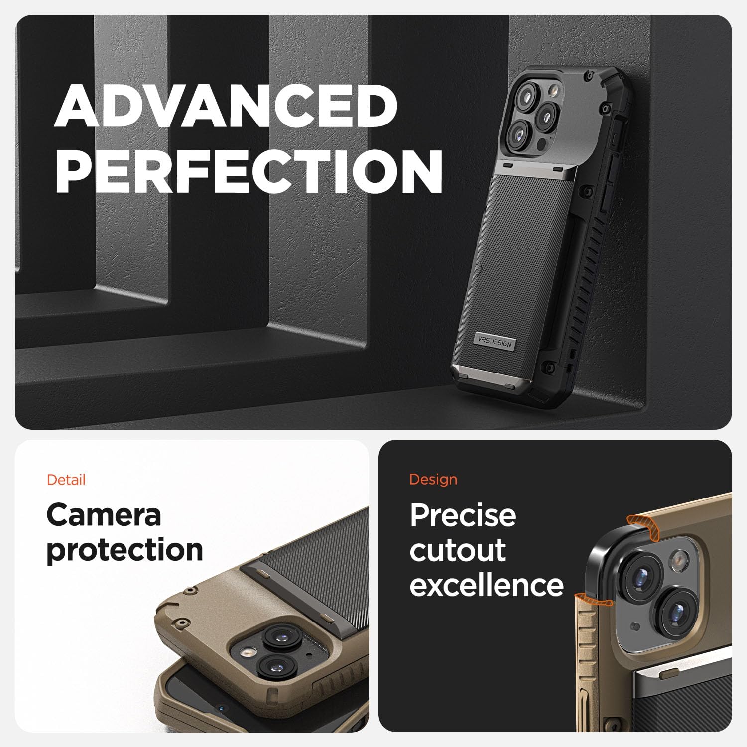 VRS DESIGN Damda Glide Pro – Funda para iPhone 15, resistente funda semiautomática (4 tarjetas) compatible con iPhone 15 (2023)