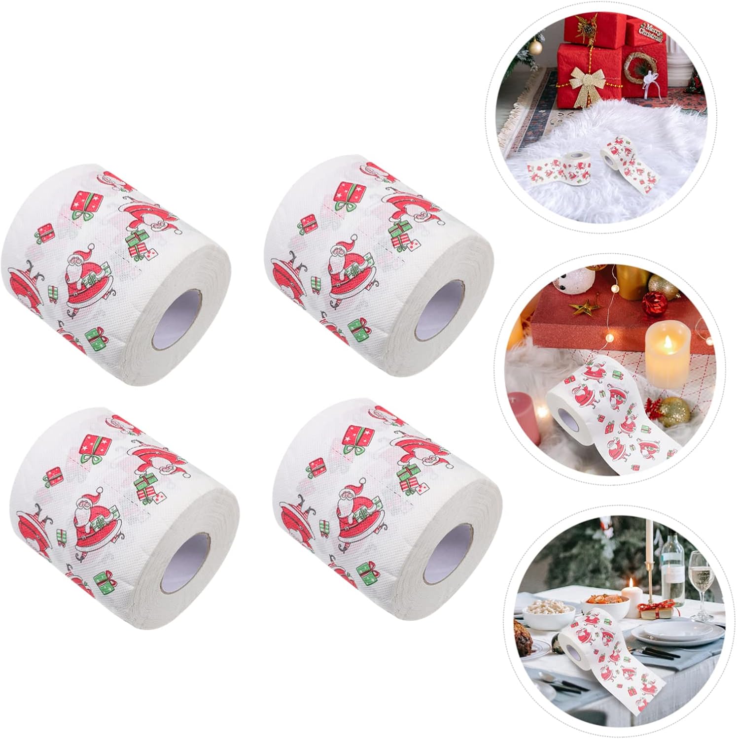 NOLITOY 4 rollos de papel higiénico de Navidad, servilleta de Navidad para cocina, relleno de calcetines de Navidad, toalla de cocina desechable,