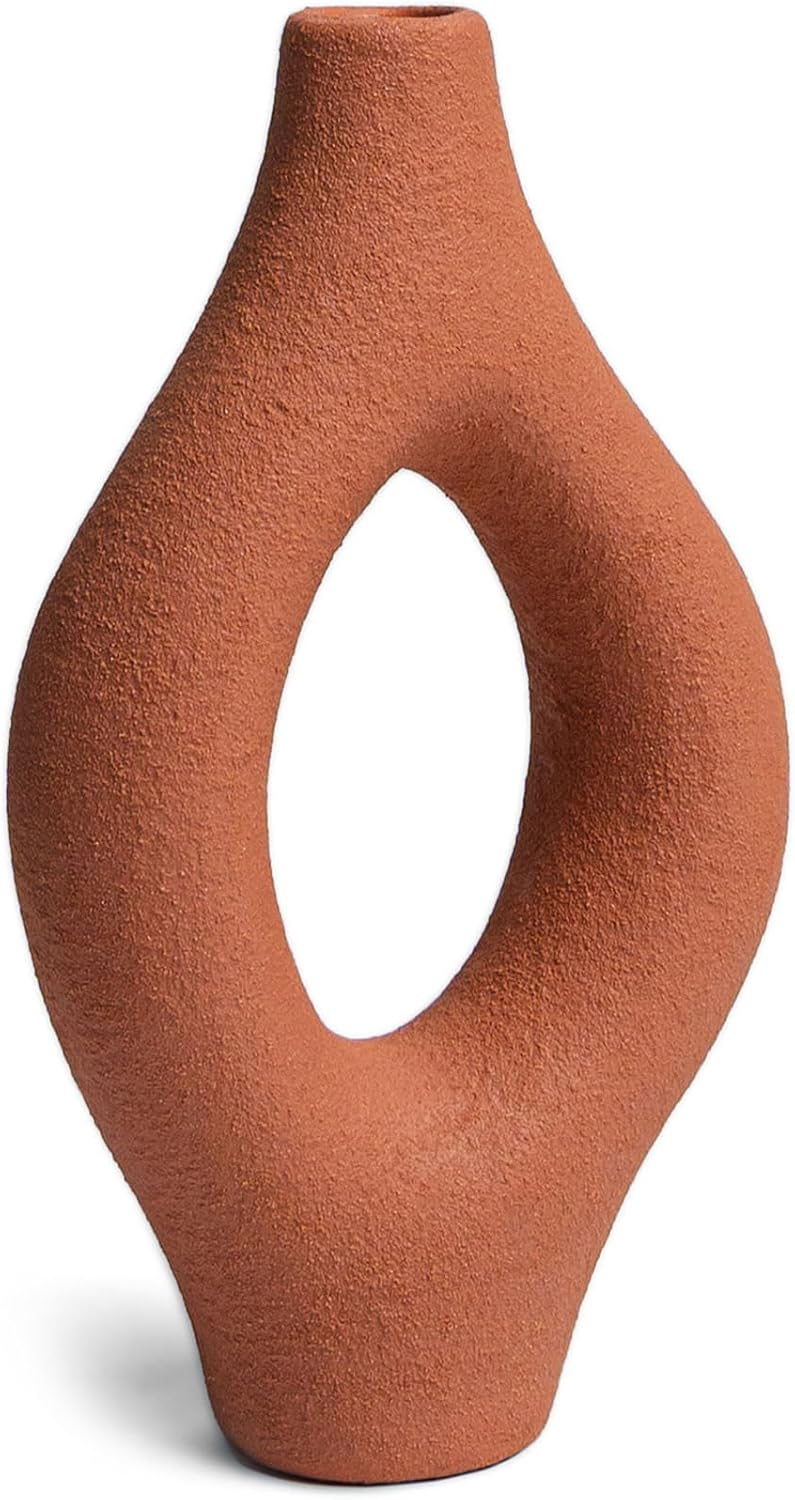 Villa Moda Emile Abstract – Jarrón decorativo orgánico moderno, mediano, terracota