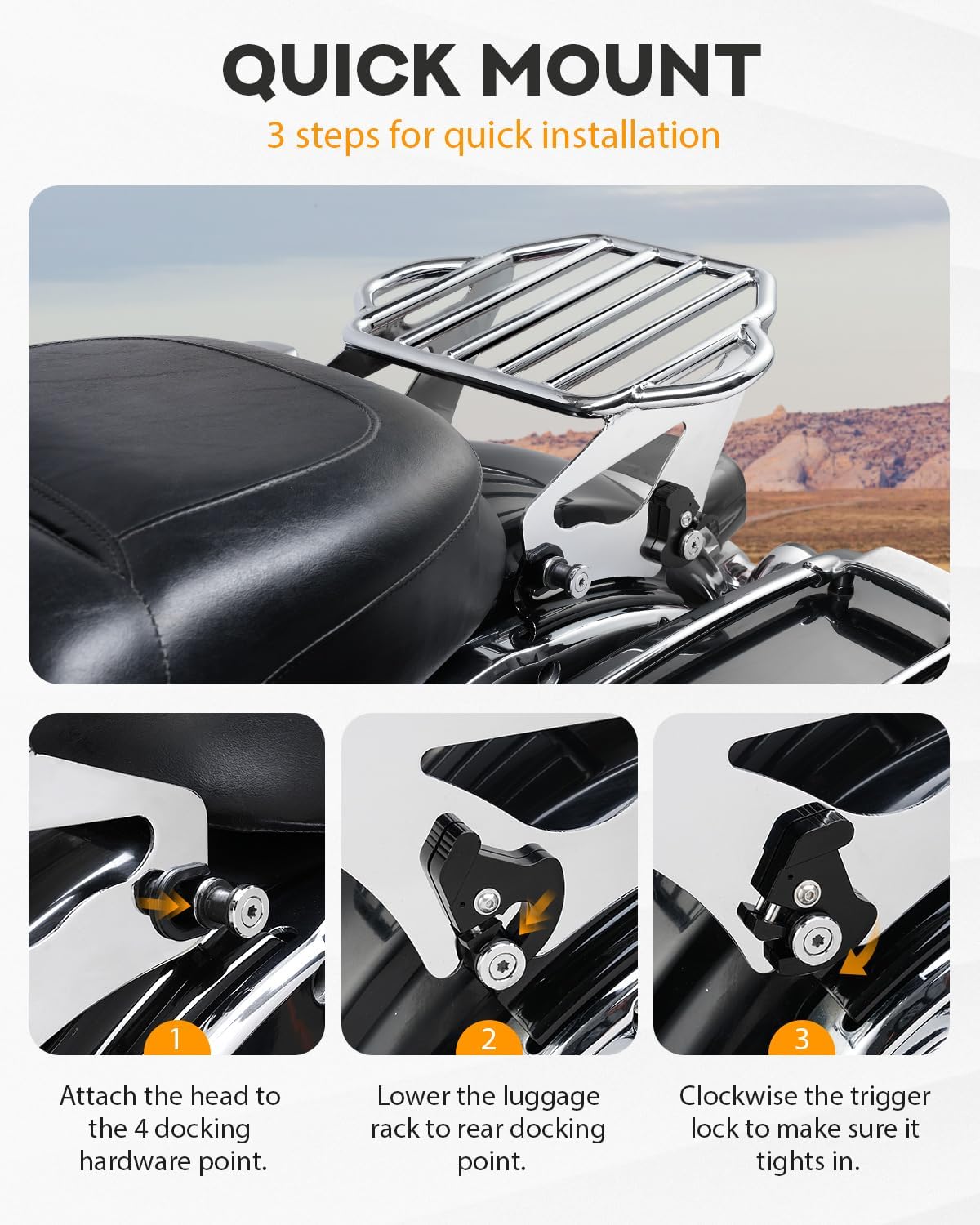 PBYMT Portaequipajes desmontable cromado de dos posiciones compatible con Harley Touring Road King Street Electra Glide 2009 y posterior
