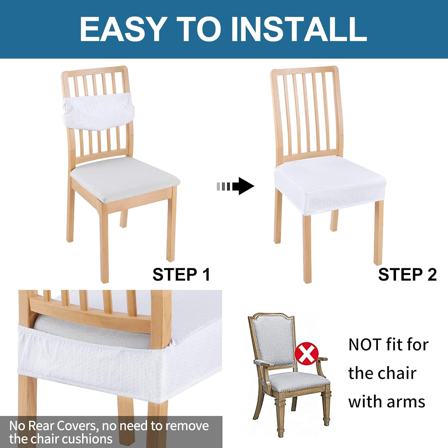 smiry Juego de 6 fundas de asiento impermeables para sillas de comedor, tela jacquard elástica, extraíble y lavable, fundas protectoras de asiento