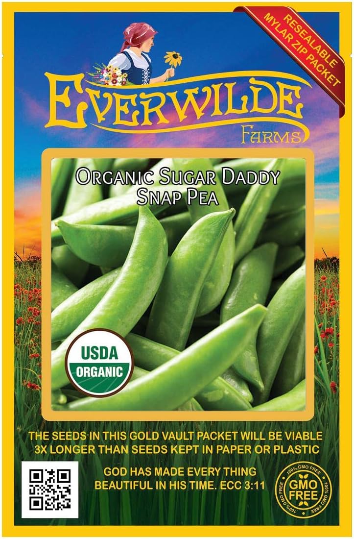 Everwilde Farms – 75 semillas de guisantes orgánicos Sugar Daddy – Paquete Gold Vault