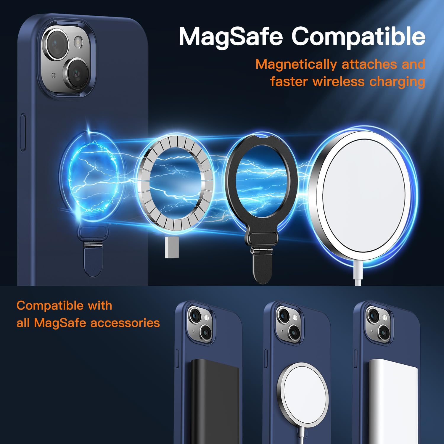 Funda para iPhone 15 Plus, compatible con MagSafe Fusion+ silicona a prueba de golpes, sedosa, delgada, protección contra caídas, con soporte