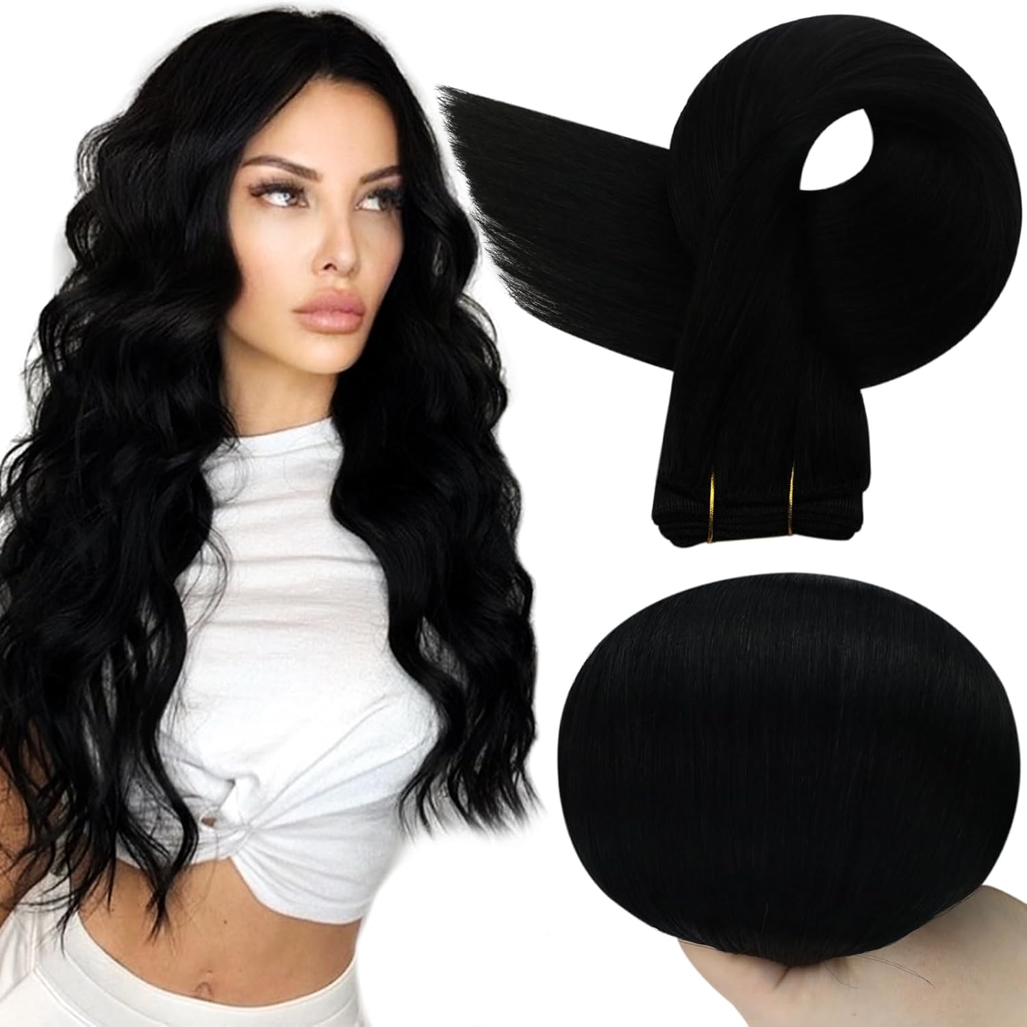 Full Shine Manojos de trama de cabello humano Remy natural, para extensiones cosidas en cabeza completa, para grosor natural, 3.70 oz (105 g), 20