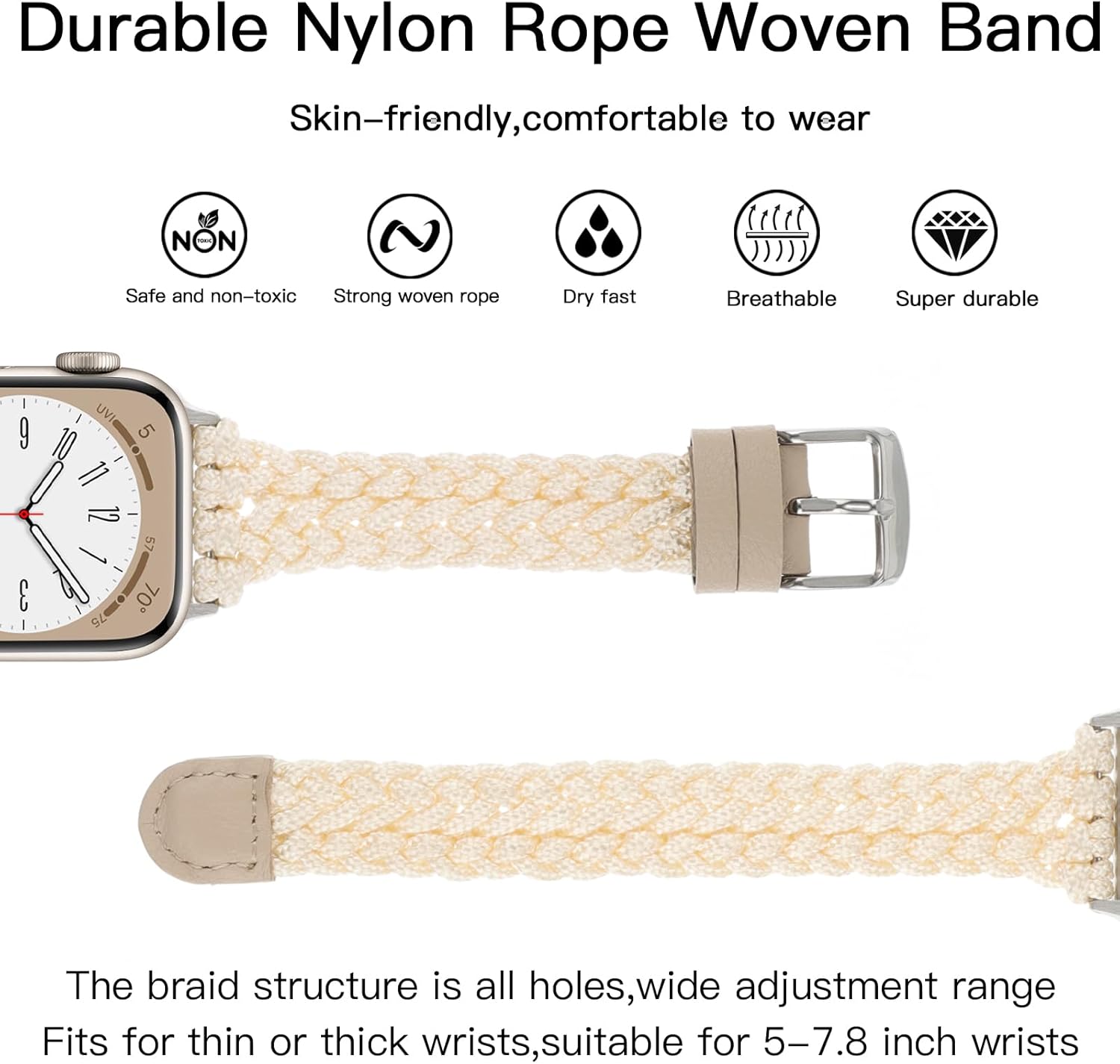 Correa deportiva trenzada de nailon compatible con correas de Apple Watch de 1.496 pulgadas, 1.575 pulgadas, 1.614 pulgadas, correa de repuesto