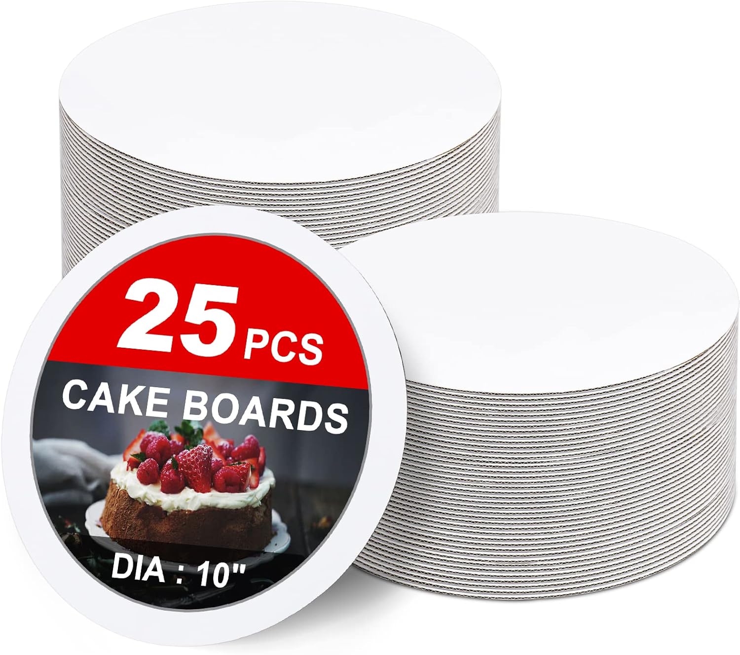 Paquete de 25 tableros redondos para pasteles de 10 pulgadas, redondos de cartón de grado alimenticio para mostrar pasteles, pan, postres (delgado y