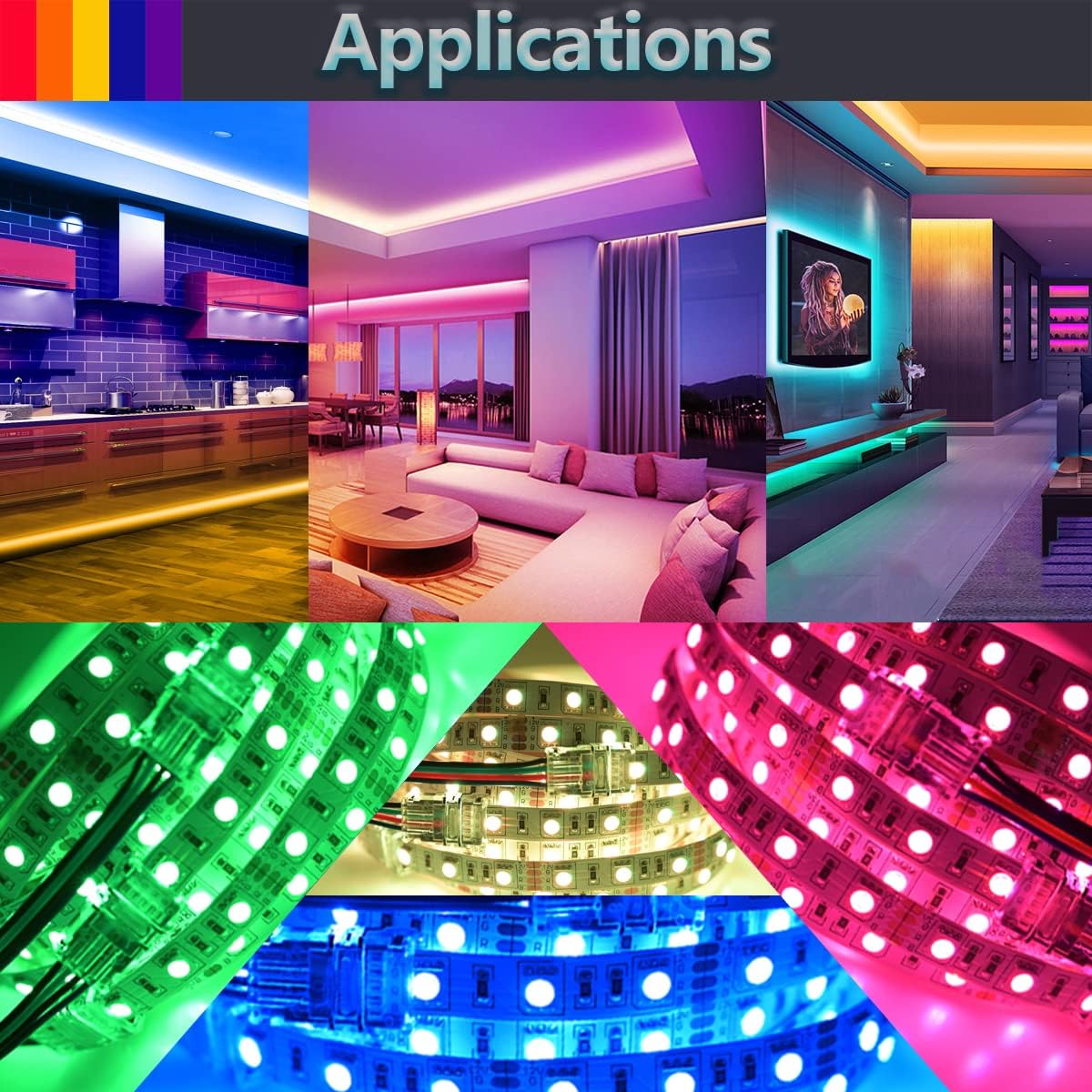 Paquete de 10 conectores LED sin soldadura para tira LED a cable, conexión rápida, con cable de extensión RGB de 4 pines 22 AWG de 32.8 pies