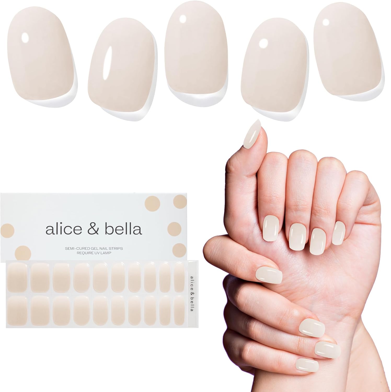 Alice & Bella Tiras de uñas de gel color blanco lechoso, color blanco lechoso ombré, elegante manicura neutra color nude para cualquier ocasión y