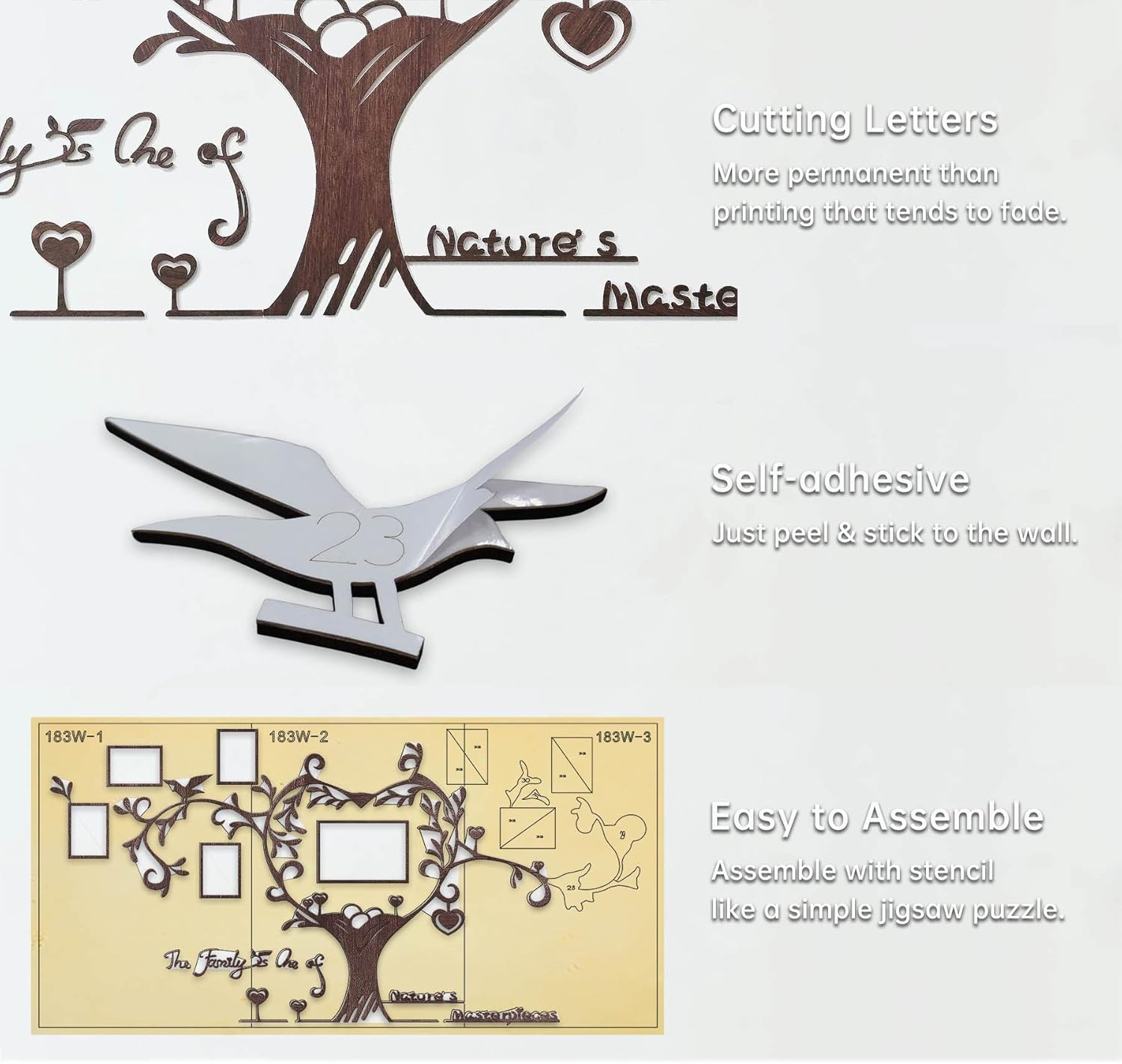Marco de fotos de árbol familiar de amor, collage extraíble 3D de madera para decoración de pared, calcomanías con cita inspiradora para sala de