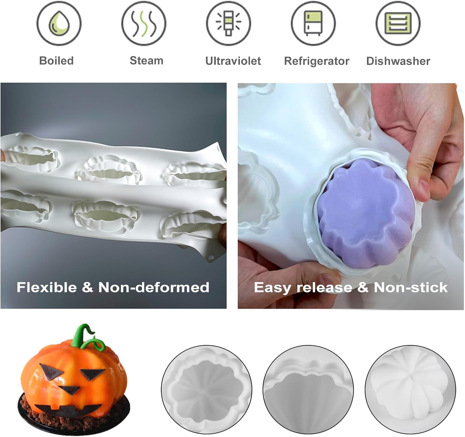 Molde de silicona de calabaza 3D, paquete de 2 moldes de velas de Halloween, molde de calabaza de Acción de Gracias, moldes de jabón de otoño para
