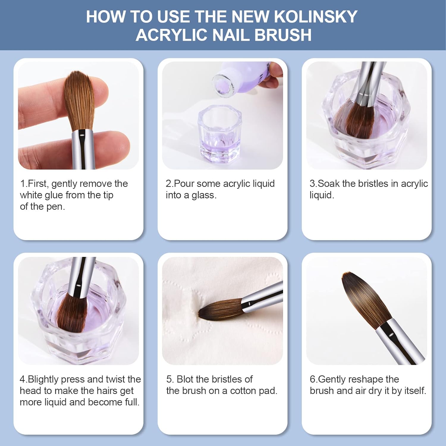 Brocha de uñas acrílicas, tamaño 16, 100% puro, Kolinsky, mango resistente, forma ovalada, herramientas de diseño de uñas en polvo acrílico para
