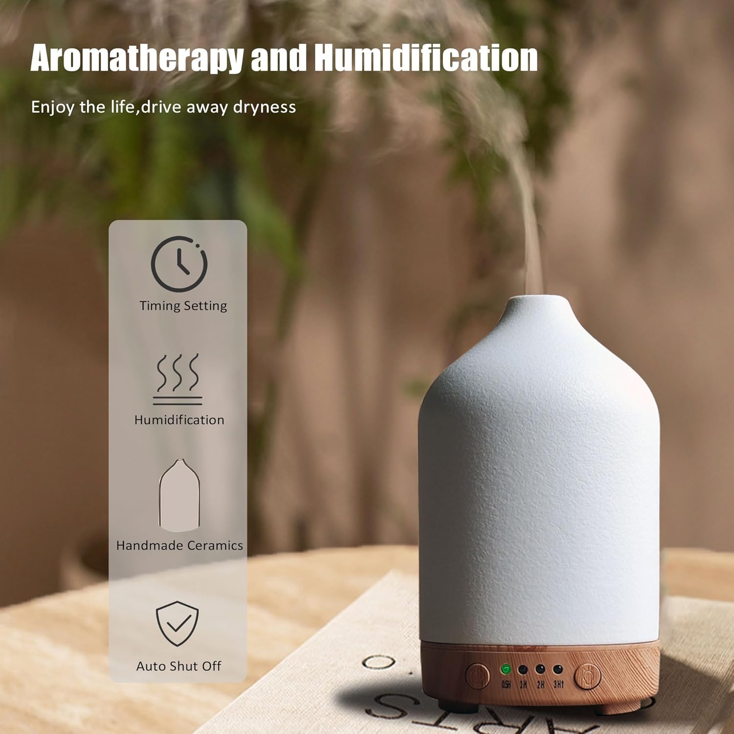 Difusor de aceite esencial de cerámica con piedra de aromaterapia humidificador ultrasónico con luz colorida para oficina, oficina, regalo de yoga