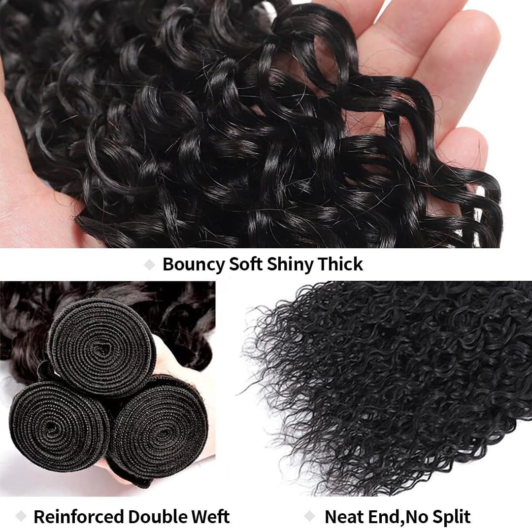 3 paquetes de cabello humano rizado, paquetes de cabello humano ondulado Jerry, paquetes de cabello humano virgen brasileño grado 10A, extensiones