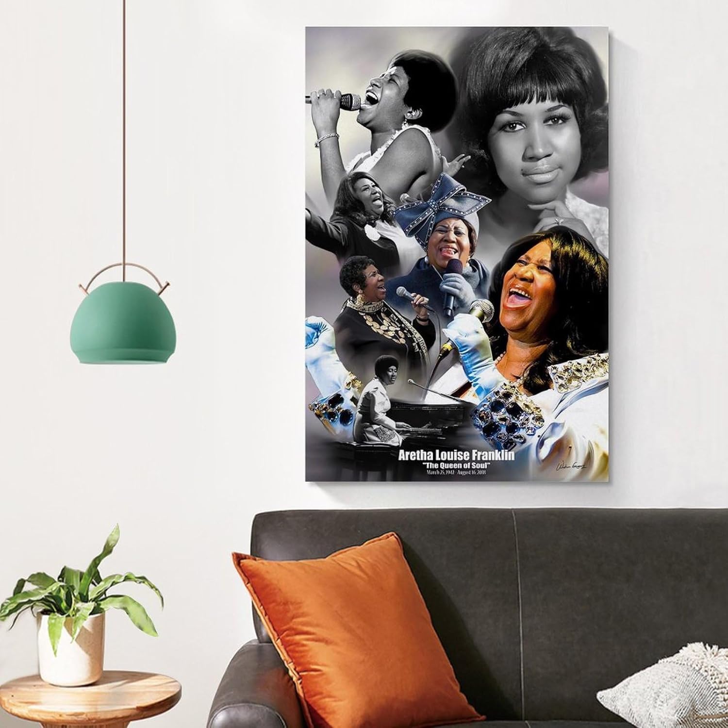ZUGANGS Aretha Franklin – Póster de pared en lienzo para decoración de pared del hogar, 12 x 18 pulgadas (11.8 x 17.7 in)