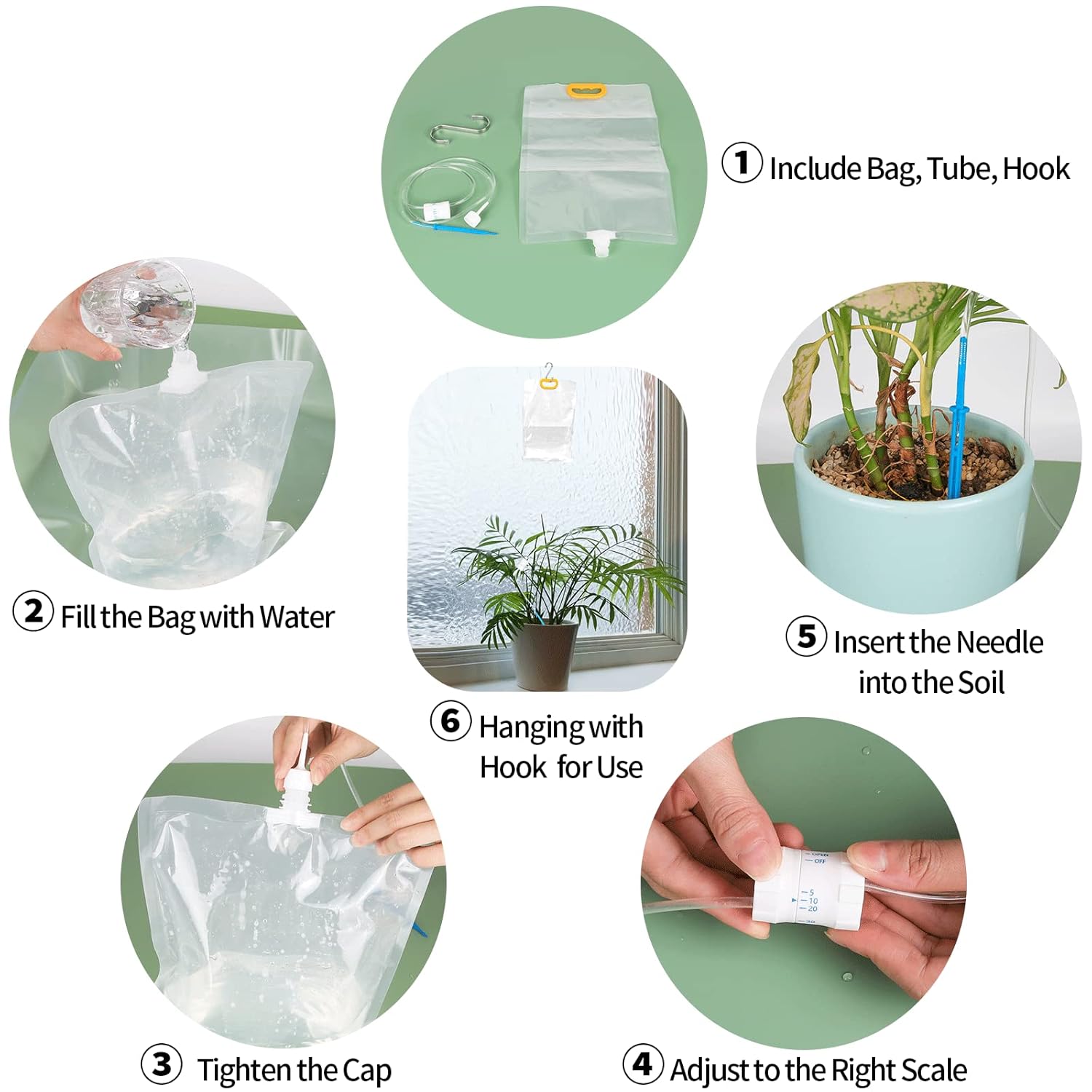 Sistema de riego automático de 4 piezas para plantas mientras está fuera de vacaciones, bolsa de agua para plantas IV, dispositivo de sistema de