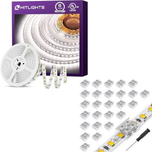 HitLights Kit de tira de luces LED, 24.6 pies, color blanco frío, 5000 K, tiras de luz LED listadas por UL + 26 paquetes de 2 pines de 0.394 HitLights Kit de tira de luces LED, 24.6 pies, color blanco frío, 5000 K, tiras de luz LED listadas por UL + 26 paquetes de 2 pines de 0.394