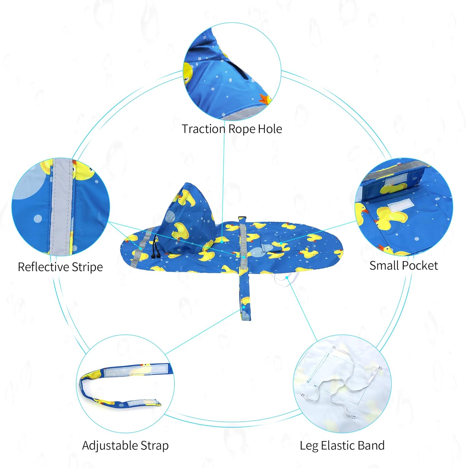NACOCO Impermeable grande ajustable para perros, patos de goma para mascotas, ropa amarilla a prueba de agua, chaqueta ligera para la lluvia, poncho