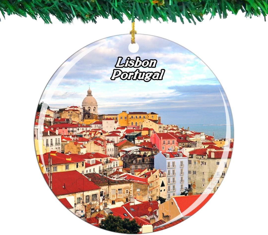 Weekino Portugal Alfama Lisboa – Adorno de Navidad de viaje por la ciudad, colección de recuerdos de porcelana de doble cara, decoración de árbol